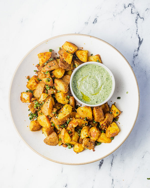 Masala Roasted Potatoes w/ Spicy Herb Tahini Sauce
